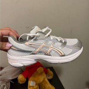 ASICS Women's White and Gray Sneakers with Pink Accents
